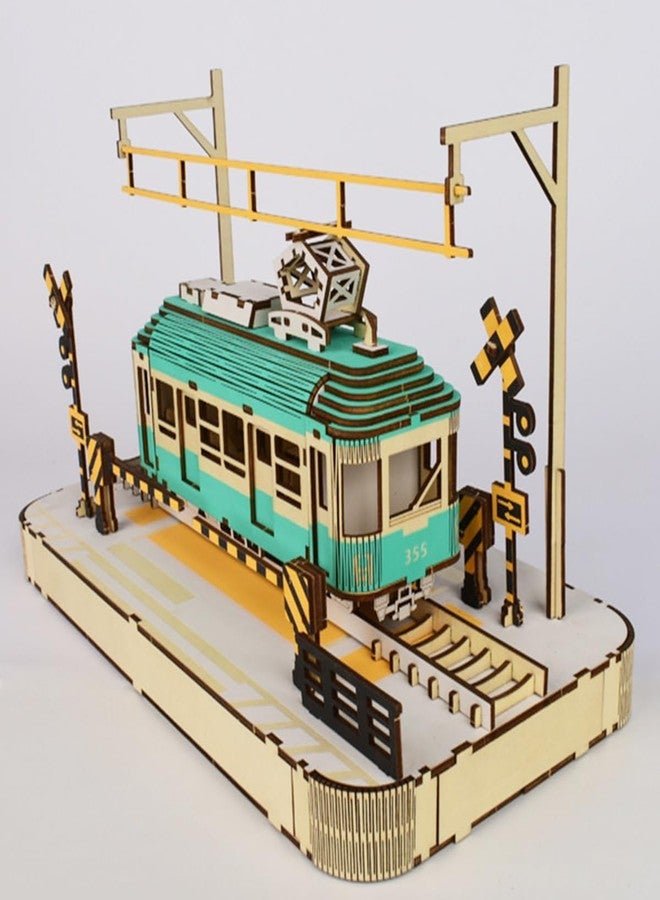 Bitopbi 3D Wooden Puzzles Streetcar Laser Engraving DIY Safe Assembly Constructor Kit Toy for Teens and Adults Transportation Vehicle Mechanical 3-D Models for Self-Assembly (Streetcar) - Image 3